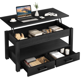 GUNAITO 41.7"Lift Top Coffee Table with Double Drawers and Hidden Compartment Provide Big Storage Space,Multifunctional Coffee Table for Living Room Black