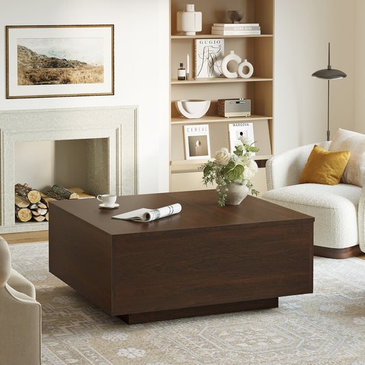 GUNAITO Lift Top Coffee Table with Storage, Square coffee table and modern Farmhouse Center Table for Living Room, Walnut