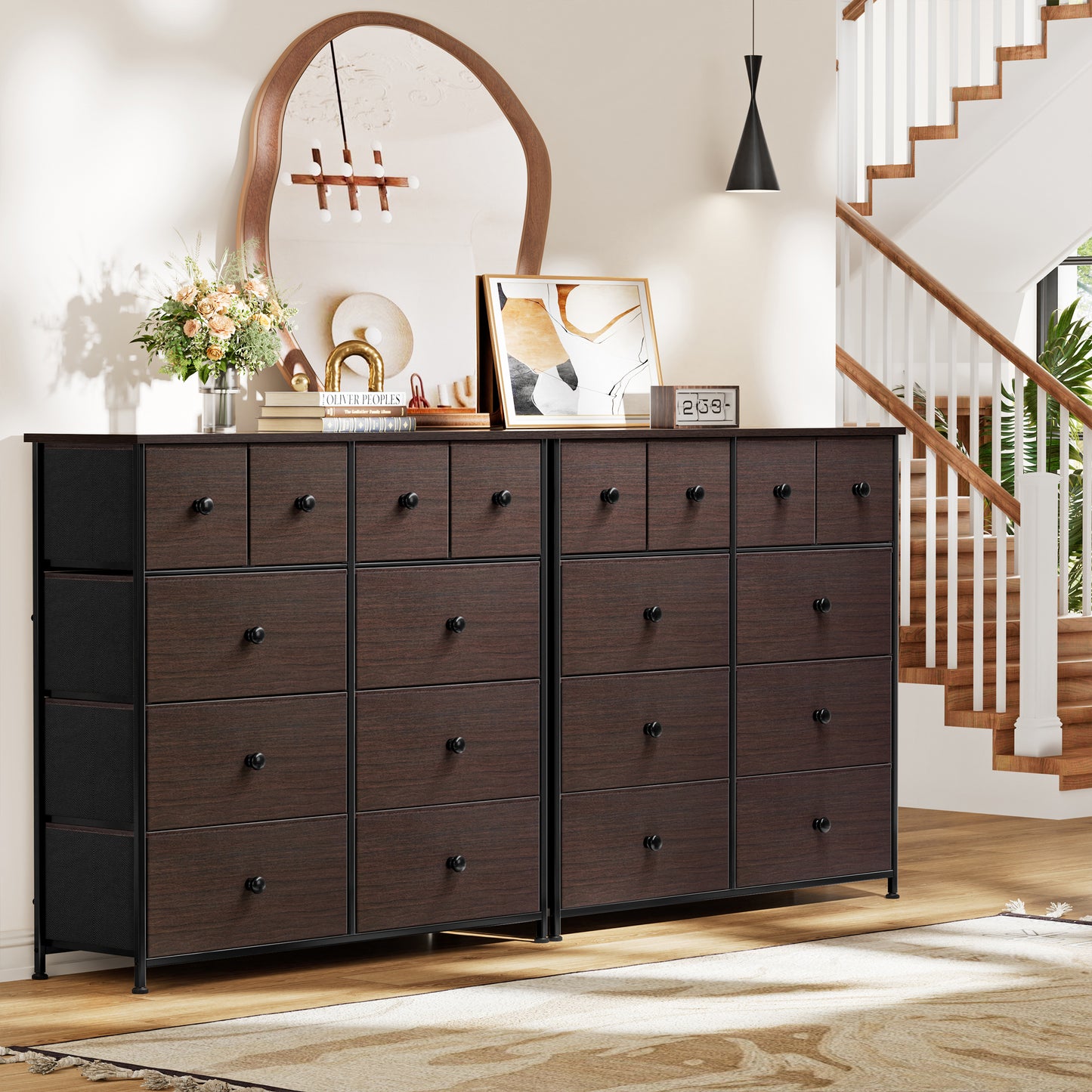 GUNAITO Dressers for Bedroom with 10 Drawer Fabric Chest of Drawers Storage Drawer Unit Tower Luxury Leather Finish Rustic Brown