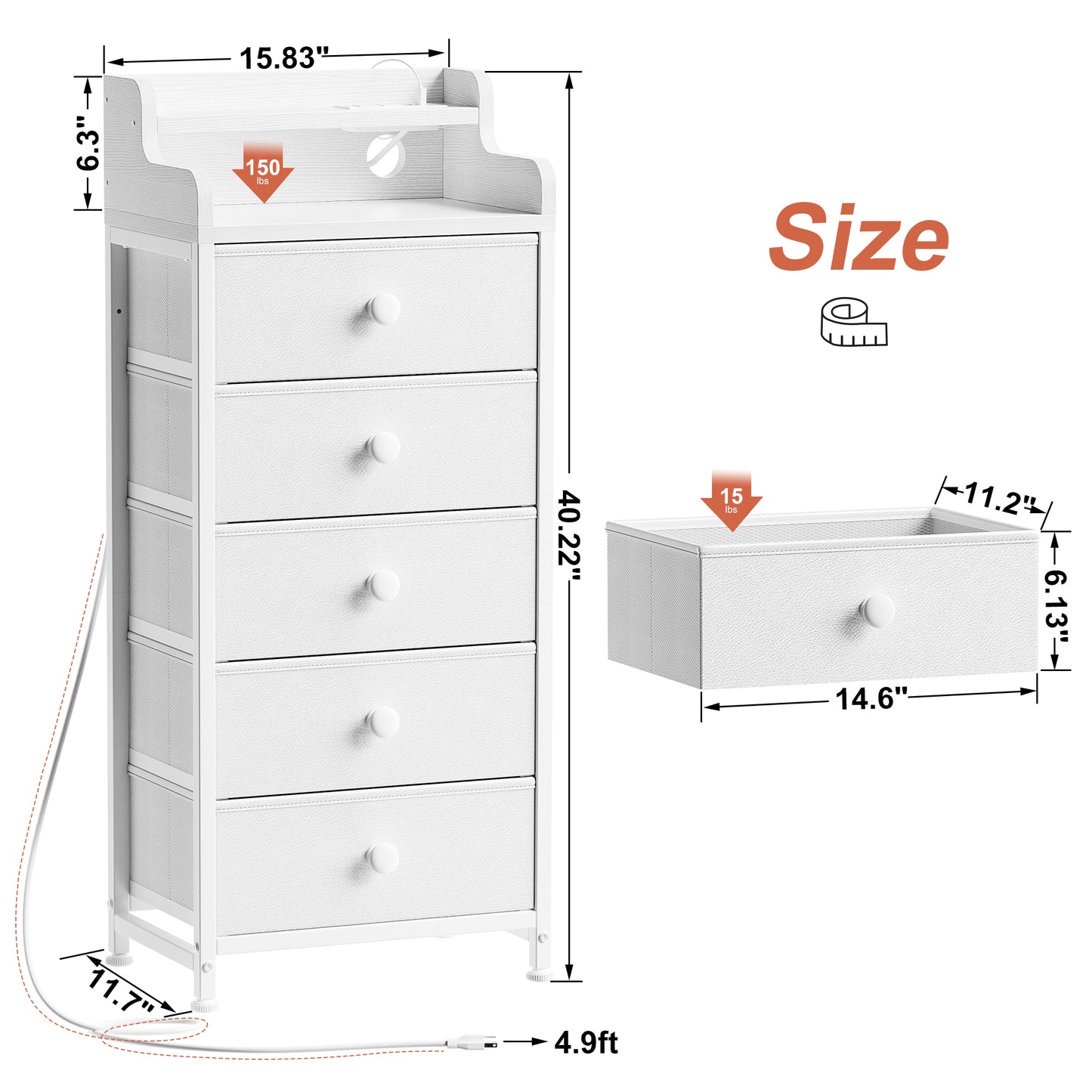 GUNAITO 5 Drawers for Bedroom with Charging Station, Bedside Table with LED Lights Strips, Modern End Table White GUNAITO 5 Drawers for Bedroom with Charging Station, Bedside Table with LED Lights Strips, Modern End Table White