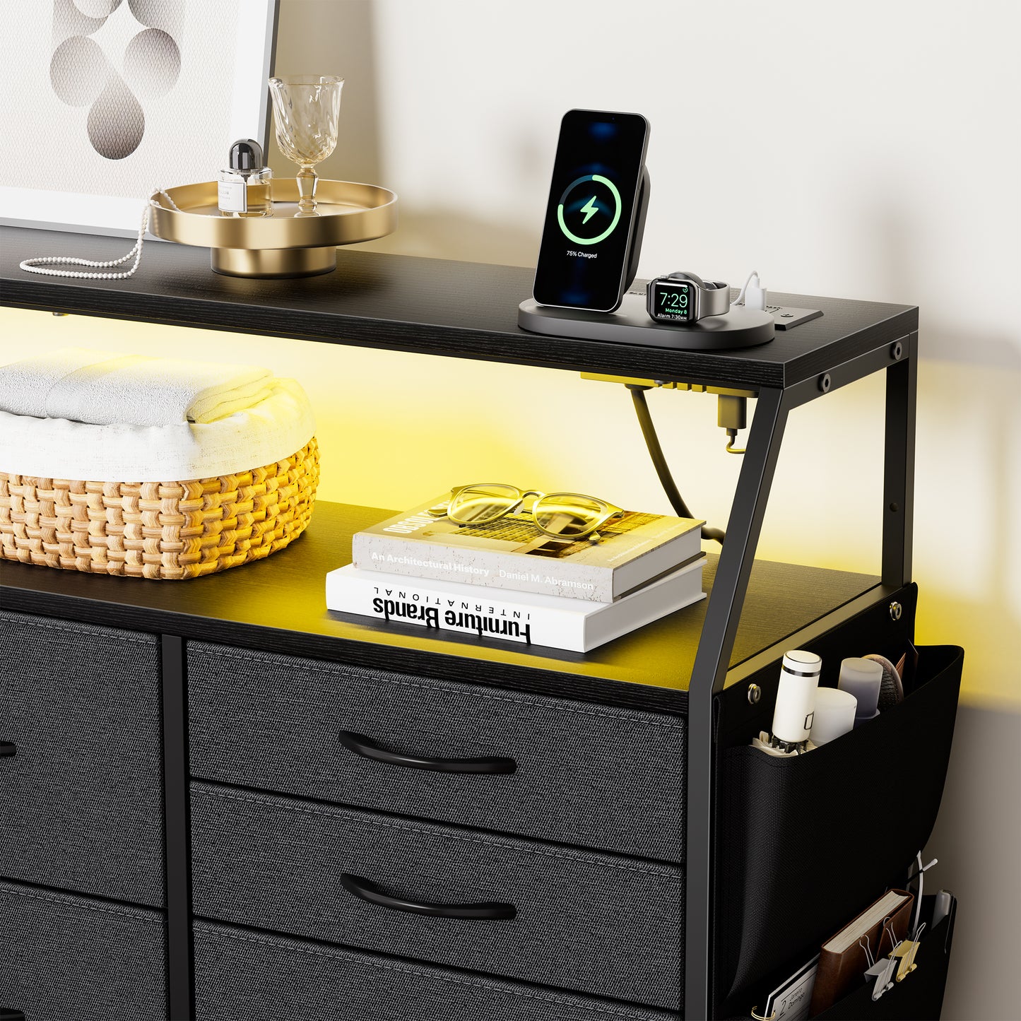 GUNAITO Dresser for Bedroom Black Fabric Dresser with 11 Drawers Long Dressers & Chests of Drawers for , Living Room,Entryway