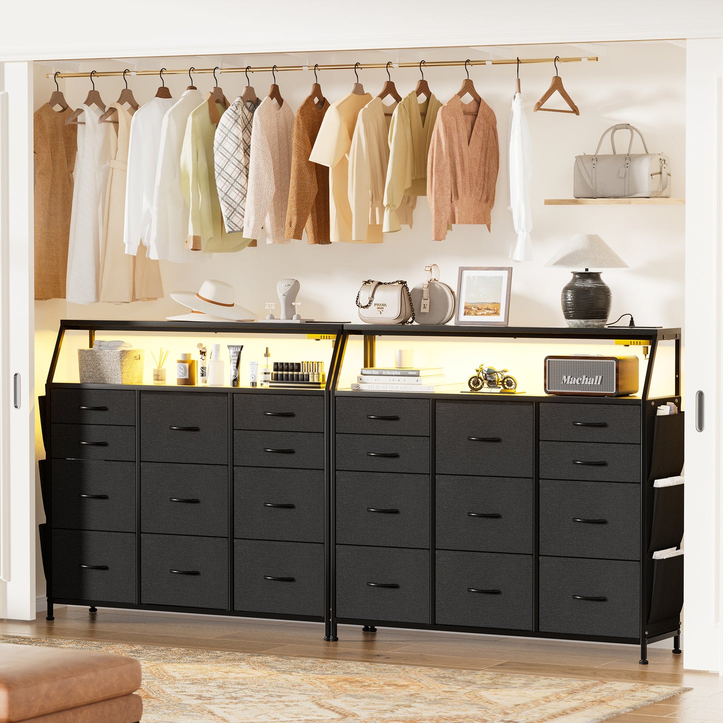 GUNAITO Dresser for Bedroom Black Fabric Dresser with 11 Drawers Long Dressers & Chests of Drawers for , Living Room,Entryway