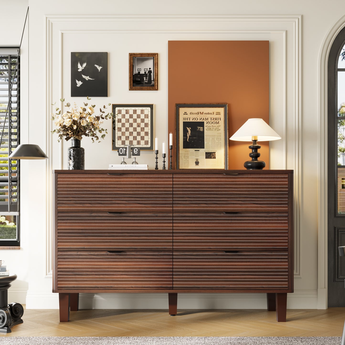 6 Drawers Of Storage, 47.2"W Wood Storage Cabinets For Kitchen&Living Room