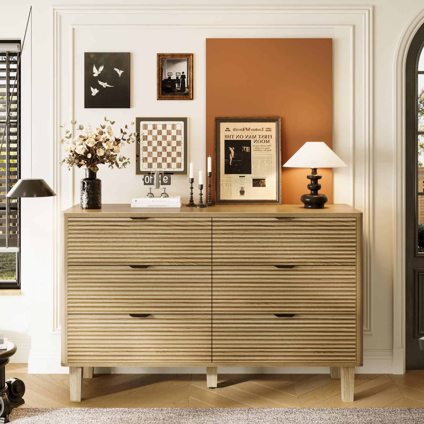 6 Drawers Of Storage, 47.2"W Wood Storage Cabinets For Kitchen&Living Room