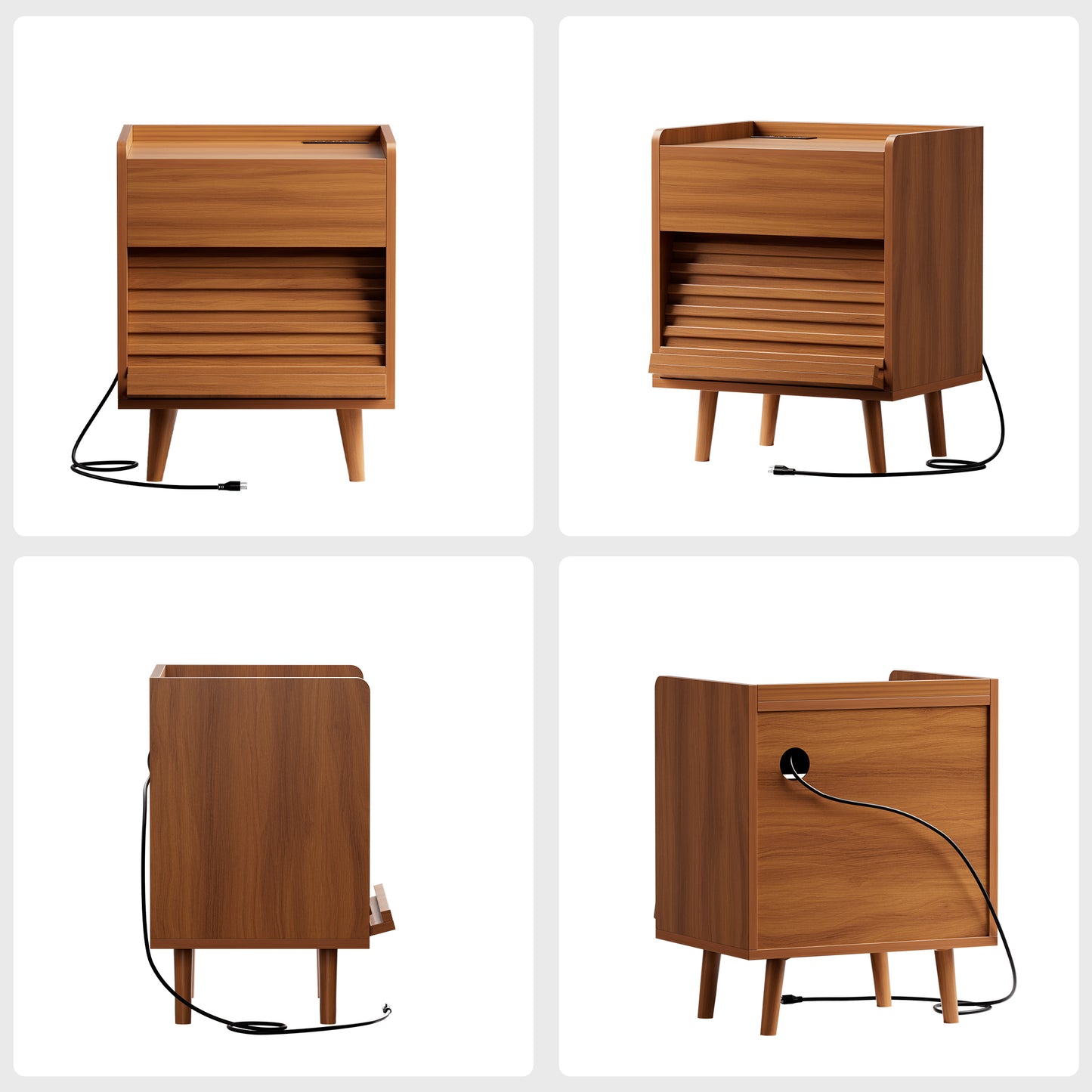 GUNAITO Nightstand set of 2 with Charging Station Bedside Table with LED Light Wood Nightstand with Wave Texture Drawers End Table with USB Ports and Outlets for Small Space Caramel 2pcs