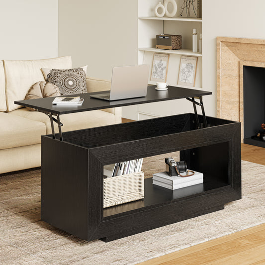 GUNAITO Lift Top Coffee Table with Storage, Wooden Convertible Coffee Table for Living Room, Center Table, Black