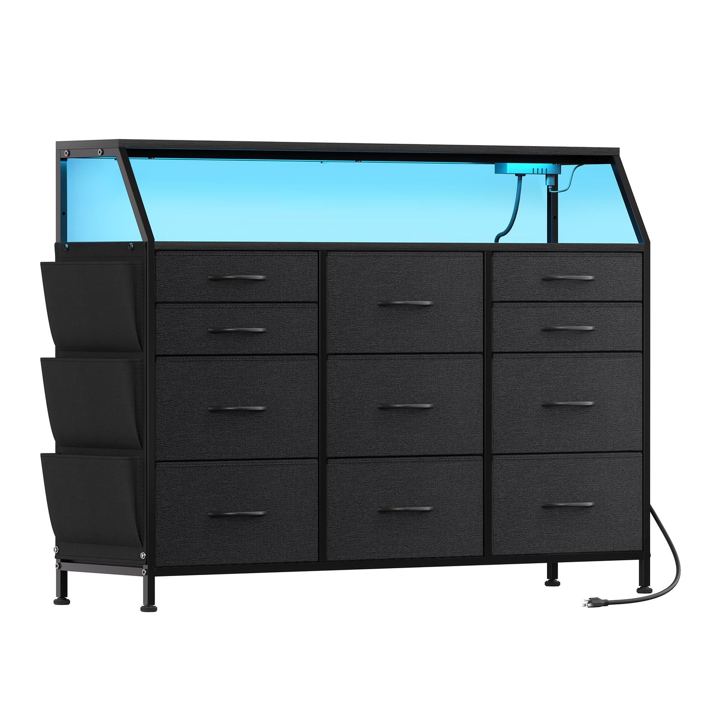GUNAITO Dresser for Bedroom Black Fabric Dresser with 11 Drawers Long Dressers & Chests of Drawers for , Living Room,Entryway