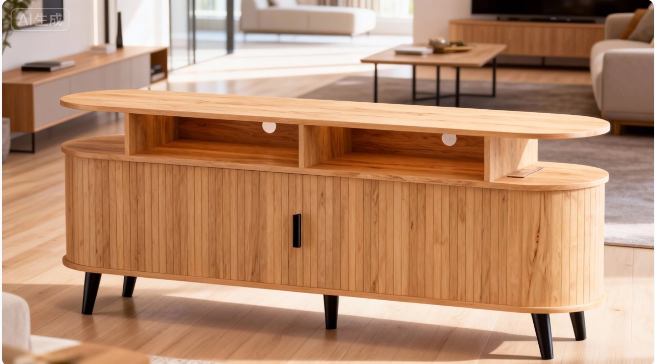 GUNAITO TV Stand for TVs up to 70", Wood TV Stand for Living Room with LED Lights , Entertainment Center with Storage and Shelves, Natural wood