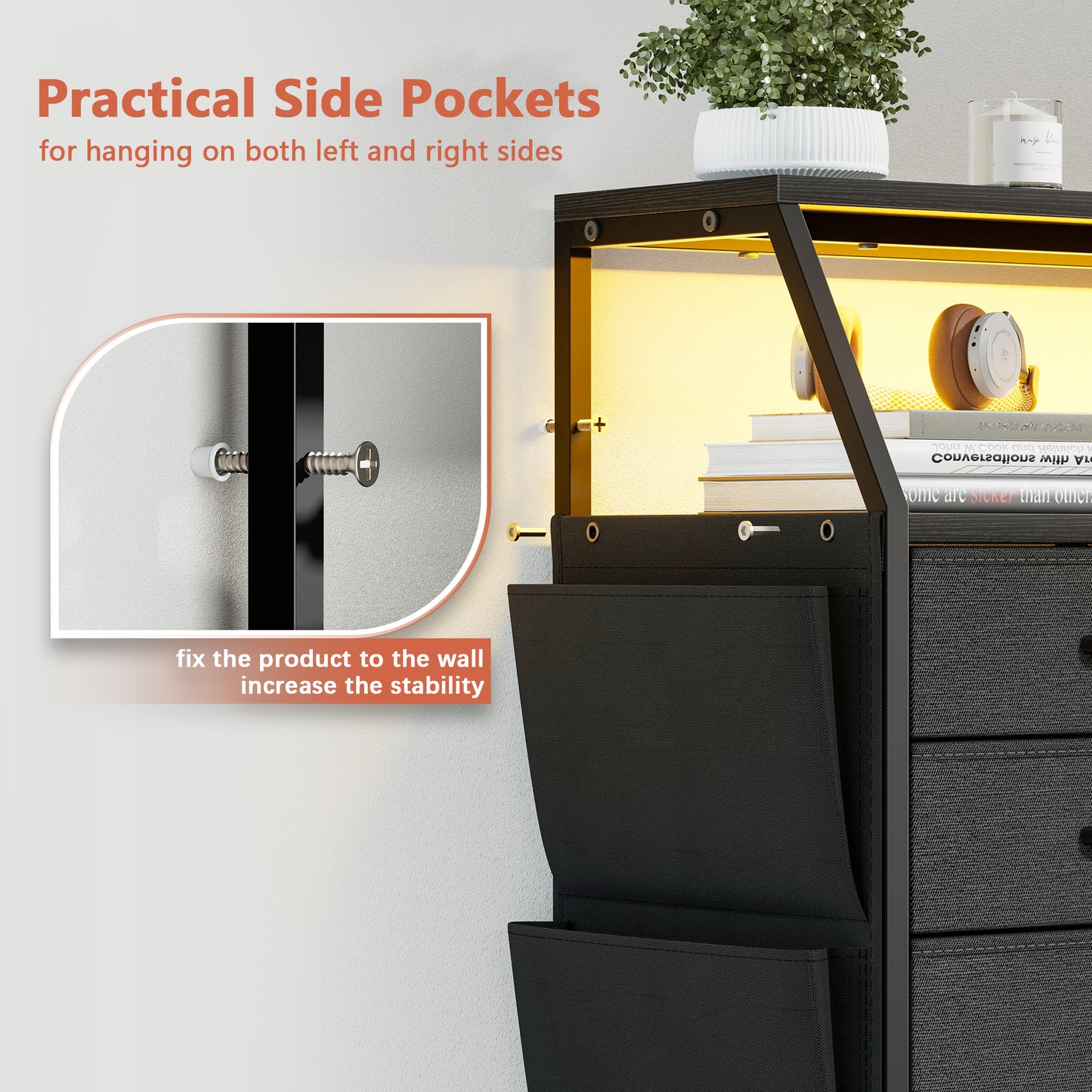 GUNAITO Dresser for Bedroom Black Fabric Dresser with 11 Drawers Long Dressers & Chests of Drawers for , Living Room,Entryway