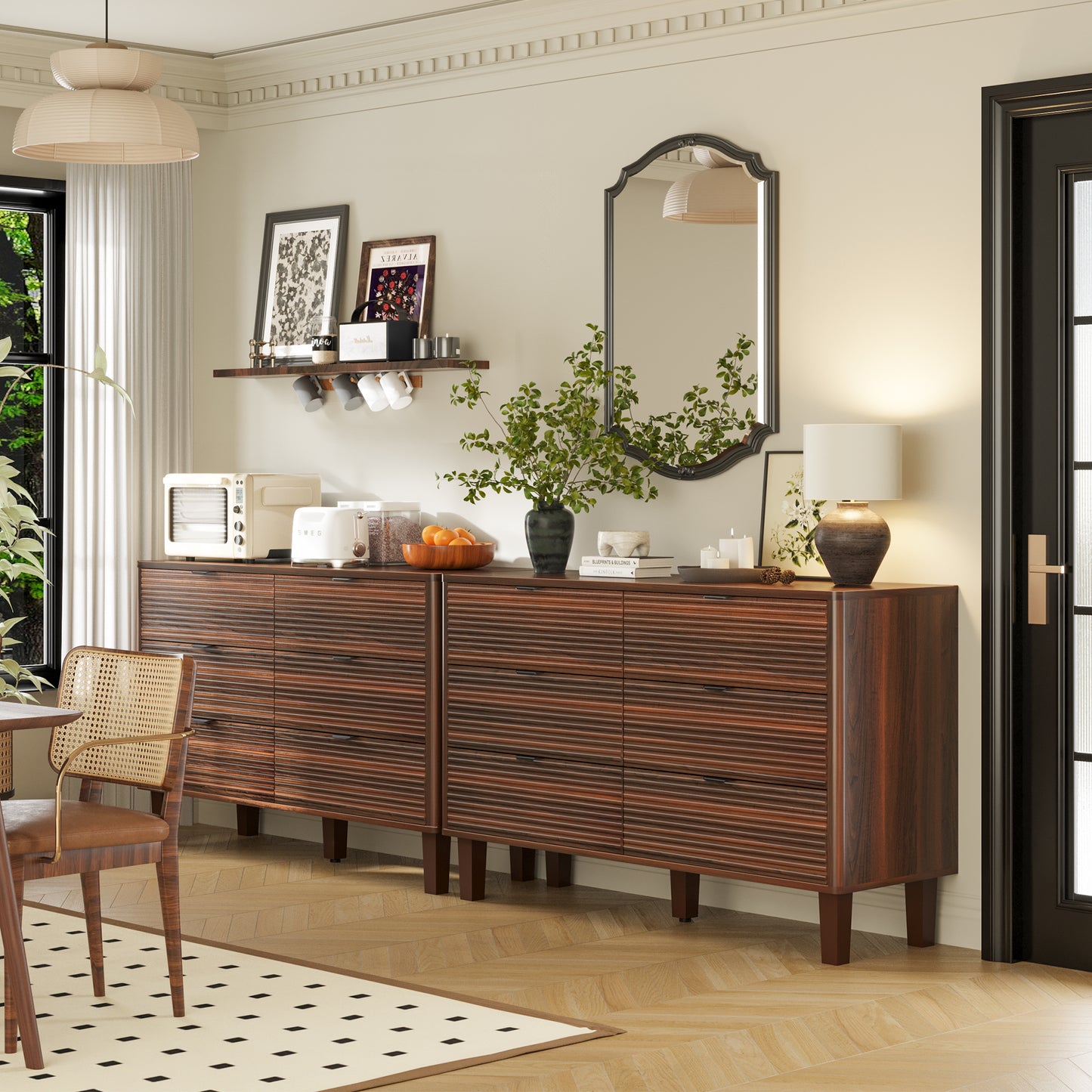 6 Drawers Of Storage, 47.2"W Wood Storage Cabinets For Kitchen&Living Room