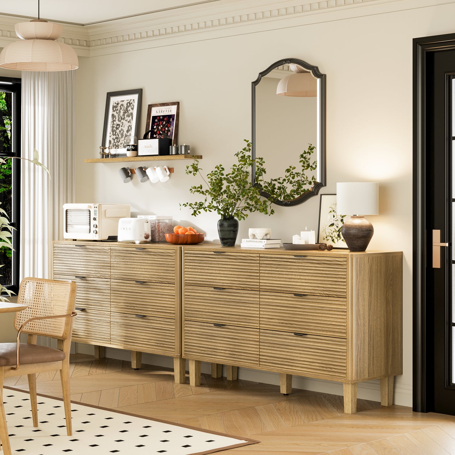 6 Drawers Of Storage, 47.2"W Wood Storage Cabinets For Kitchen&Living Room