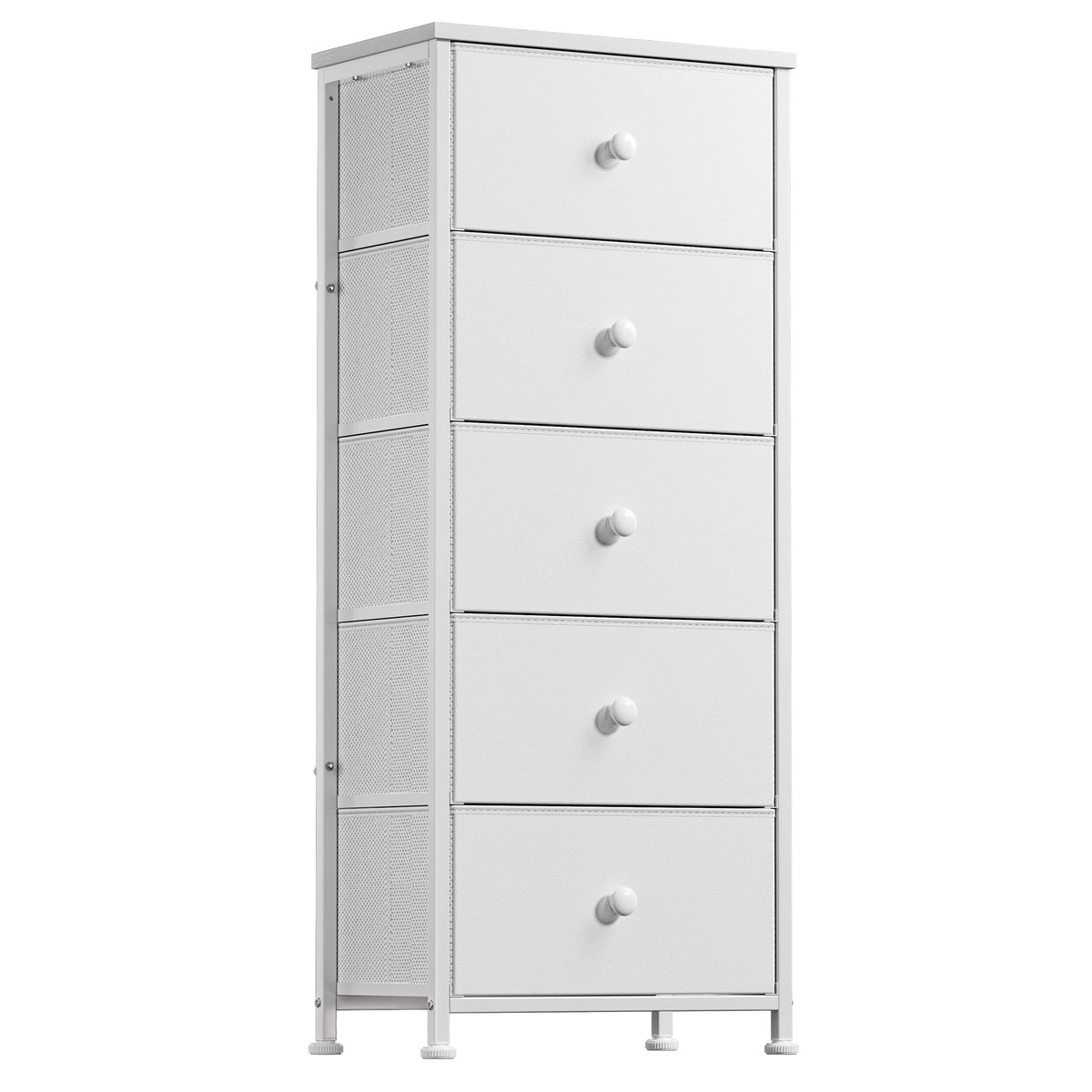 GUNAITO 5 Drawer Dresser for Bedroom Tall Narrow Chest of Drawers Fabric Storage Dresser for Adults,White