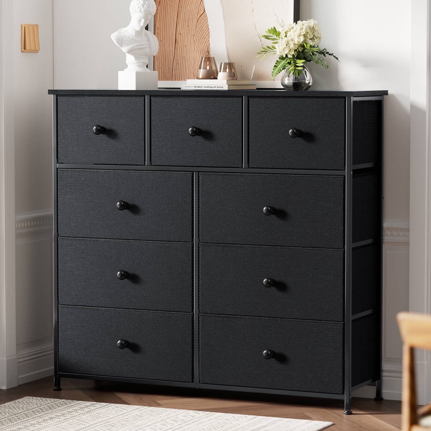 GUNAITO 9 Drawer Dresser for Bedroom chest of drawers for closet Fabric Storage Black
