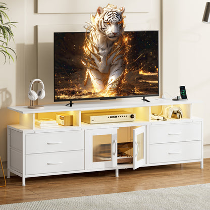 GUNAITO TV Stand for TV up to 75", Big TV Stand for Living Room Entertainment Center with LED Lights and Storage , White