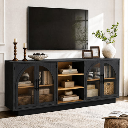 GUNAITO TV Stand for TVs up to 70", Modern entertainment center with storage functionality, Glass Door TV Stand for living room, Black