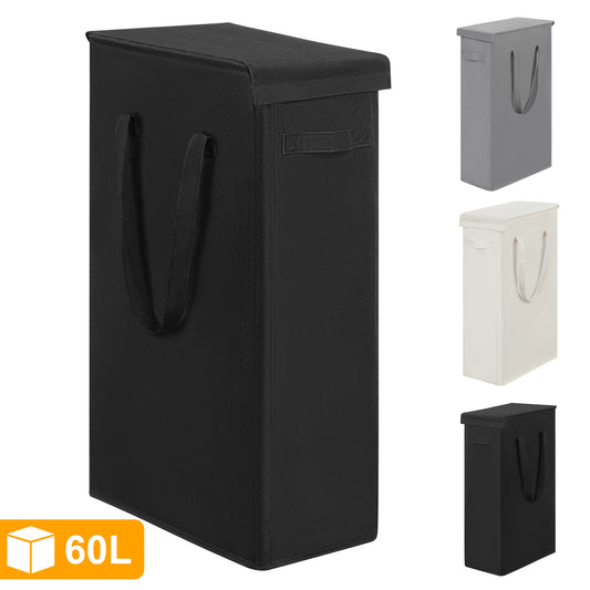 BGTREND Tall & Slim Laundry Hamper with Lid Narrow Laundry Basket Collapsible Dirty Clothes Hamper Portable Laundry Storage Bin Oxford (Black)