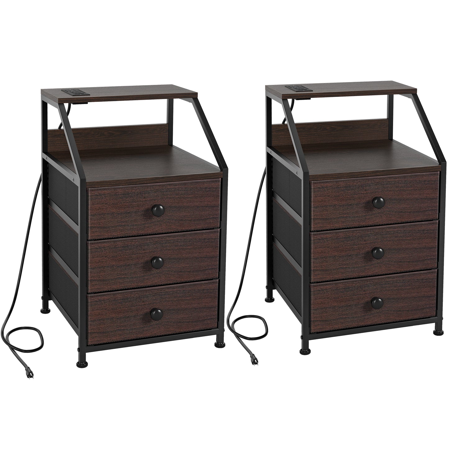 GUNAITO Nightstand with Charing Station & USB Ports End Table Set of 2 Modern End Table for Bedroom Living Room Rustic Brown