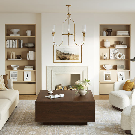 GUNAITO Lift Top Coffee Table with Storage, Square coffee table and modern Farmhouse Center Table for Living Room, Walnut