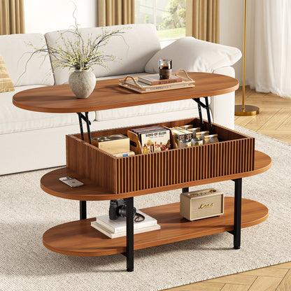 GUNAITO Lift Top Coffee Table with Storage, Modern Farmhouse Center Table with Shelf 2 Tier for Living Room, Walnut
