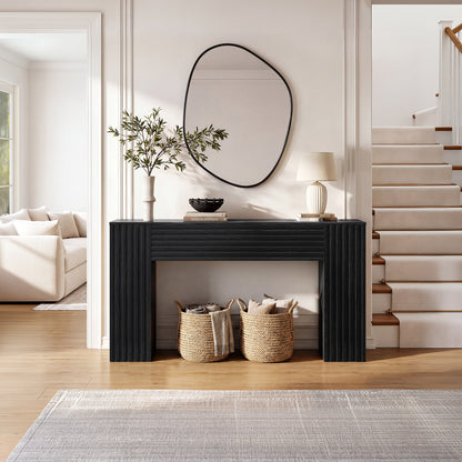 GUNAITO Farmhouse Console Table, 61" Fluted Long Sofa Table Behind Couch with Storage for Entryway, Black
