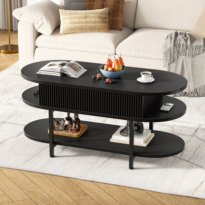 GUNAITO Lift Top Coffee Table with Storage, Modern Farmhouse Center Table with Shelf 2 Tier for Living Room, Black