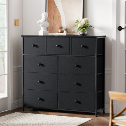 GUNAITO Dressers for Bedroom of 9 Drawer Chest of Drawers Closets Black Dresser Large Capacity Organizer Tower Steel Frame Wooden Top YLZ9B6