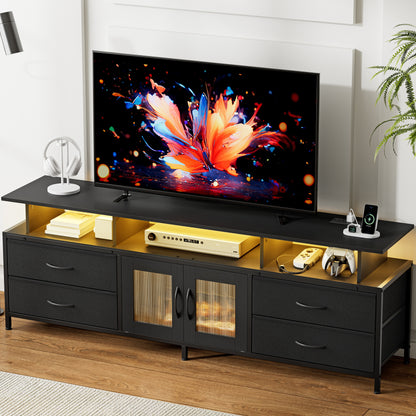 GUNAITO TV Stand for TV up to 75", Big TV Stand for Living Room Entertainment Center with LED Lights and Storage , Black