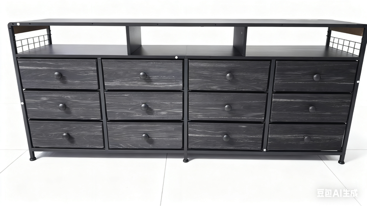 GUNAITO TV Stand for TVs up to 75", Big TV Stand with 12 Fabric Drawers and LED Lights, Entertainment Center with Storage and Shelves for Living Room, Black