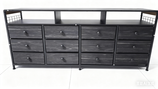 GUNAITO TV Stand for TVs up to 75", Big TV Stand with 12 Fabric Drawers and LED Lights, Entertainment Center with Storage and Shelves for Living Room, Black