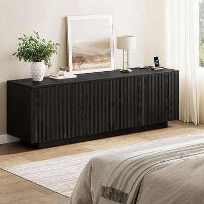 GUNAITO Fluted TV Stand for TVs up to 70", Home Entertainment Center with Storage for Living Room, Black