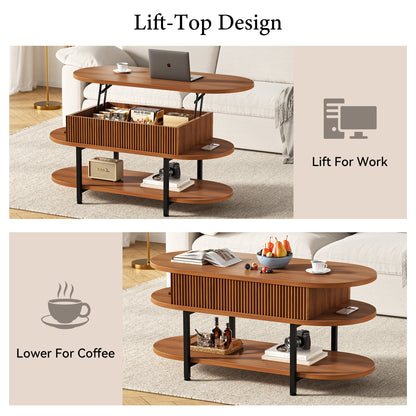 GUNAITO Lift Top Coffee Table with Storage, Modern Farmhouse Center Table with Shelf 2 Tier for Living Room, Walnut