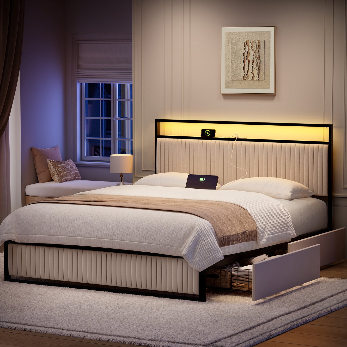 GUNAITO Queen Bed Frame with Storage