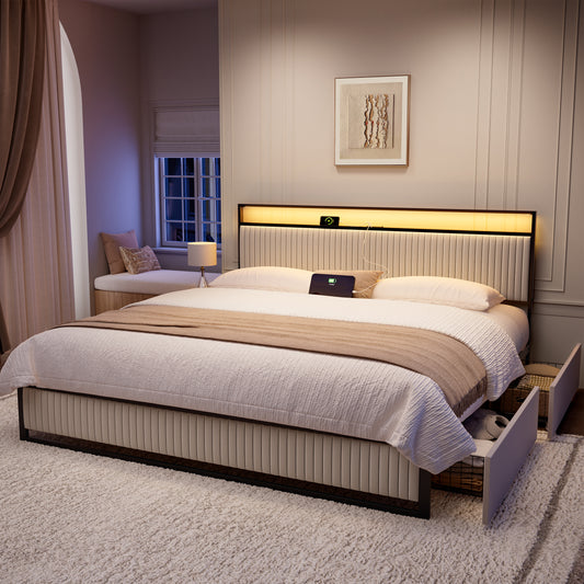 GUNAITO King Bed Frame with Storage