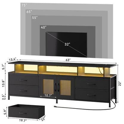GUNAITO TV Stand for TV up to 75", Big TV Stand for Living Room Entertainment Center with LED Lights and Storage , Black