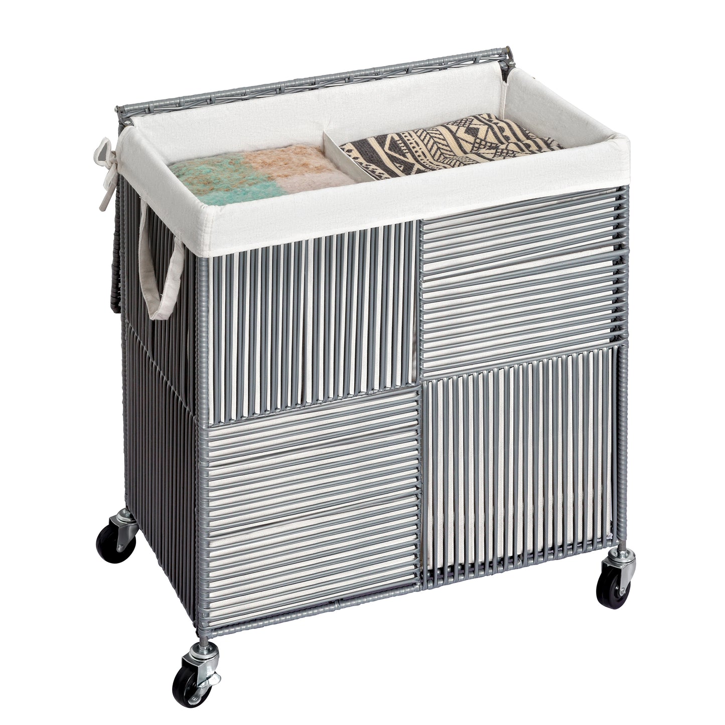 GUNAITO 115L Laundry Hamper with Lid and Wheels Handwoven Rattan Laundry Basket Rolling Clothes Hamper with Divided Liner Bag (Storm Gray)