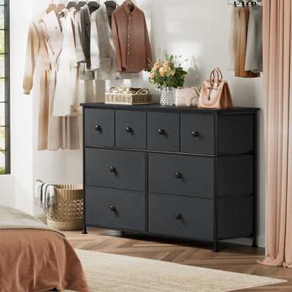 GUNAITO 8 Drawer Dresser, Chest of Drawers for Bedroom, Fabric Drawer for Kids and Adult, Steel Frame and Wooden Top Black Grey