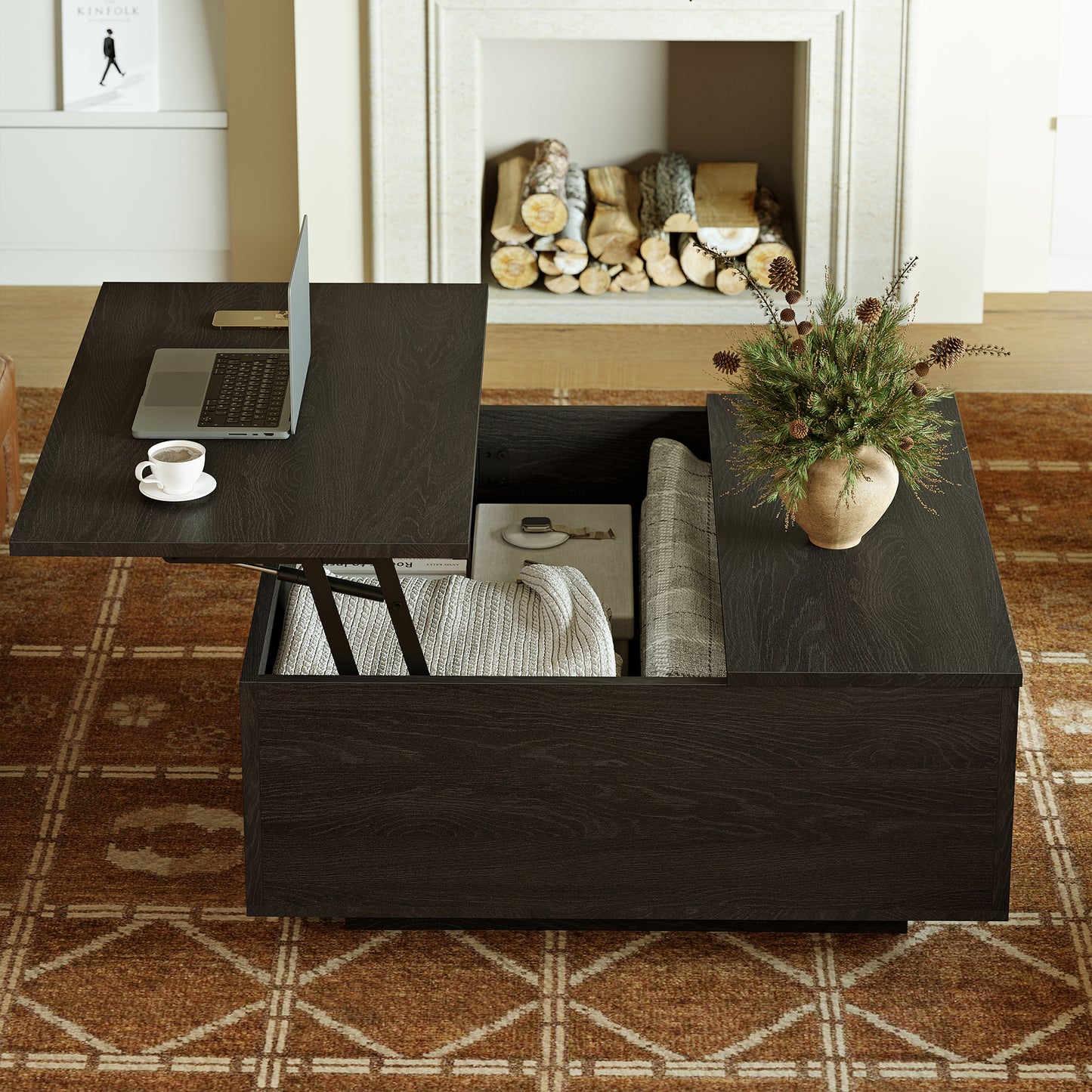GUNAITO Lift Top Coffee Table with Storage, Square coffee table and modern Farmhouse Center Table for Living Room, Espresso Black
