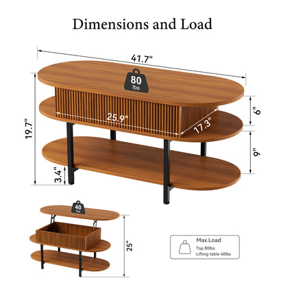 GUNAITO Lift Top Coffee Table with Storage, Modern Farmhouse Center Table with Shelf 2 Tier for Living Room, Walnut
