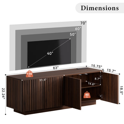 GUNAITO Fluted TV Stand for TVs up to 70", Home Entertainment Center with Storage for Living Room, Walnut
