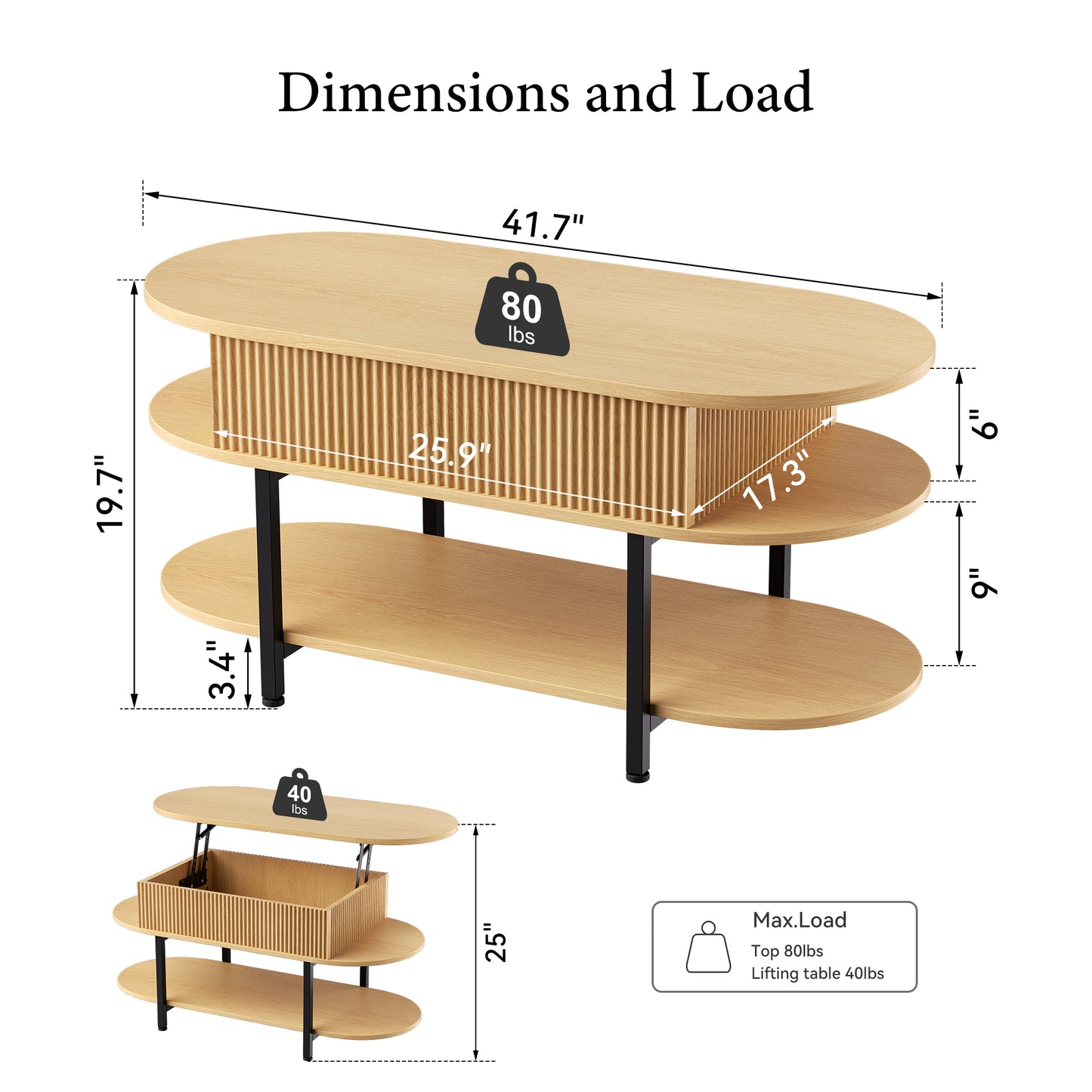 GUNAITO Lift Top Coffee Table with Storage, Modern Farmhouse Center Table with Shelf 2 Tier for Living Room, Natural