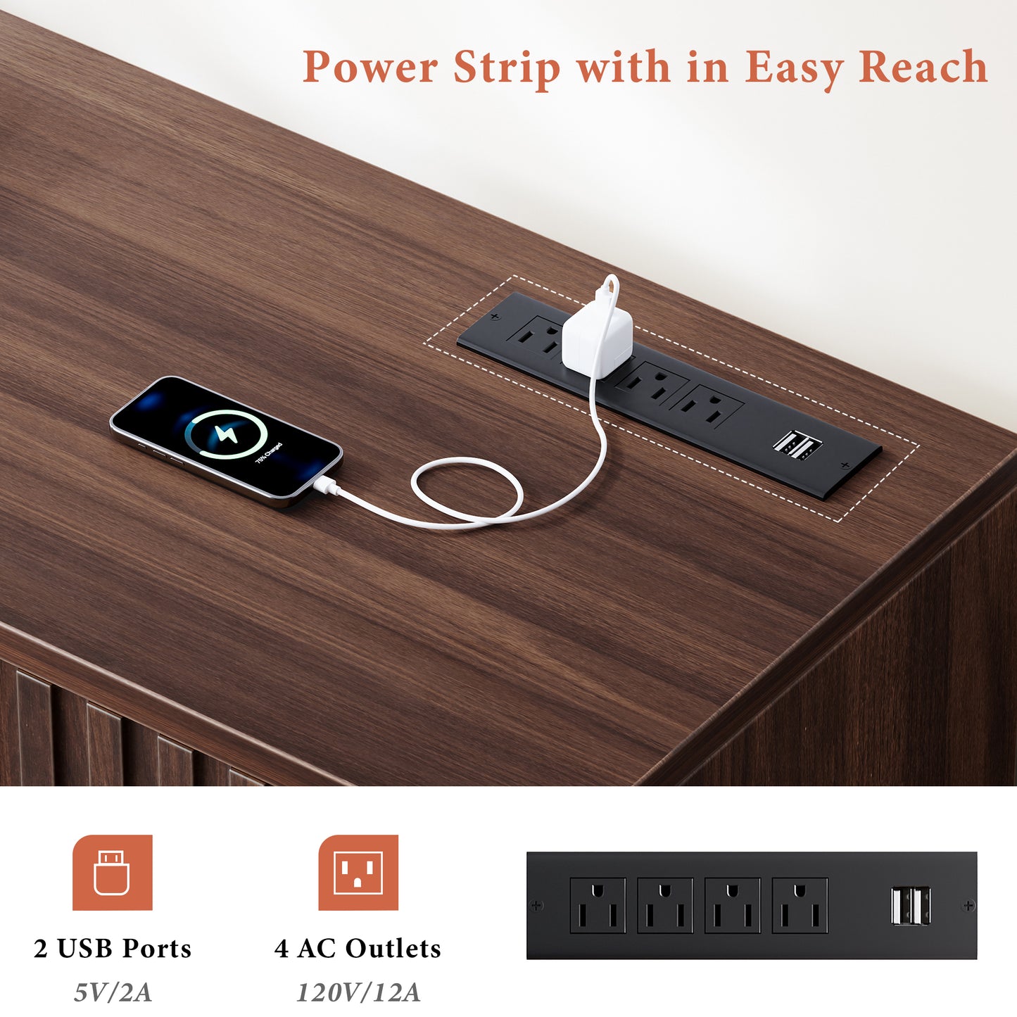 GUNAITO Fluted TV Stand for TVs up to 70", Home Entertainment Center with Storage for Living Room, Walnut