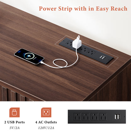 GUNAITO Fluted TV Stand for TVs up to 70", Home Entertainment Center with Storage for Living Room, Walnut