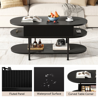 GUNAITO Lift Top Coffee Table with Storage, Modern Farmhouse Center Table with Shelf 2 Tier for Living Room, Black