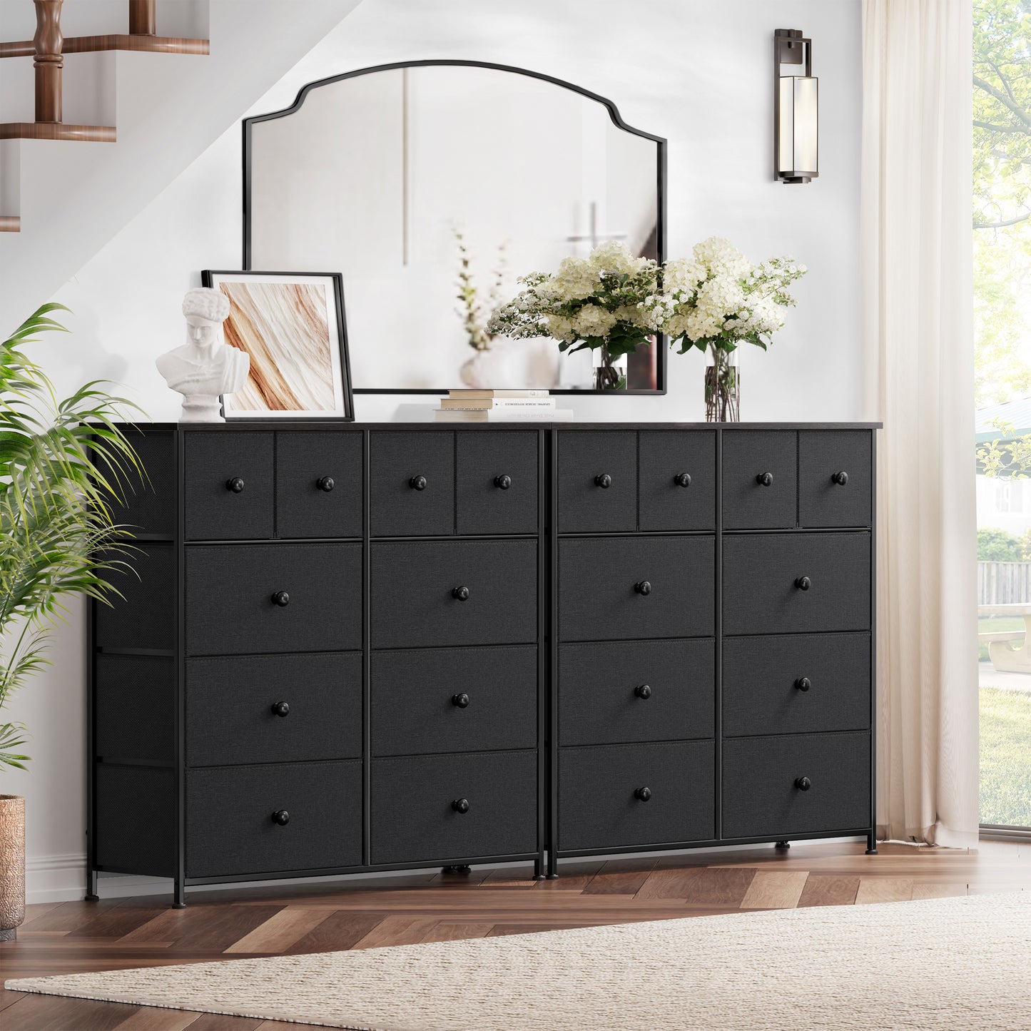 GUNAITO 10 Drawer Dresser for Bedroom Fabric Storage Tower Black Dresser with Wood Top Sturdy Steel Frame Storage Organizer Unit