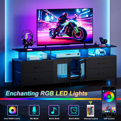 GUNAITO TV Stand for TV up to 75", Big TV Stand for Living Room Entertainment Center with LED Lights and Storage , Black