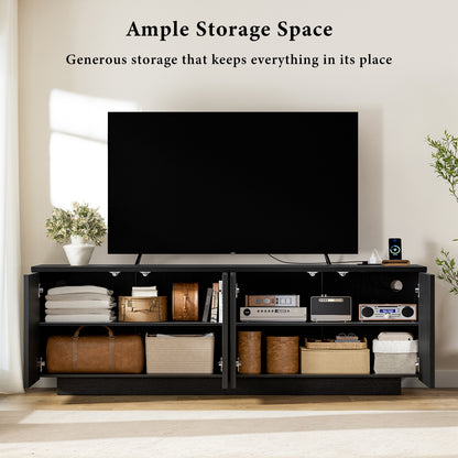 GUNAITO Fluted TV Stand for TVs up to 70", Home Entertainment Center with Storage for Living Room, Black