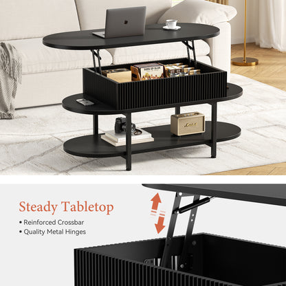 GUNAITO Lift Top Coffee Table with Storage, Modern Farmhouse Center Table with Shelf 2 Tier for Living Room, Black