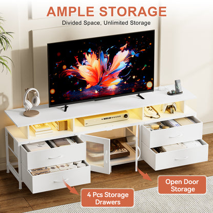 GUNAITO TV Stand for TV up to 75", Big TV Stand for Living Room Entertainment Center with LED Lights and Storage , White