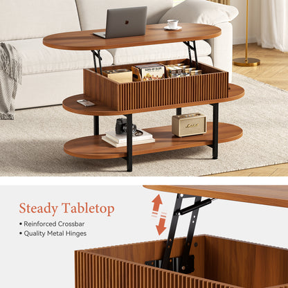 GUNAITO Lift Top Coffee Table with Storage, Modern Farmhouse Center Table with Shelf 2 Tier for Living Room, Walnut