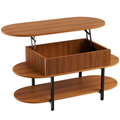 GUNAITO Lift Top Coffee Table with Storage, Modern Farmhouse Center Table with Shelf 2 Tier for Living Room, Walnut